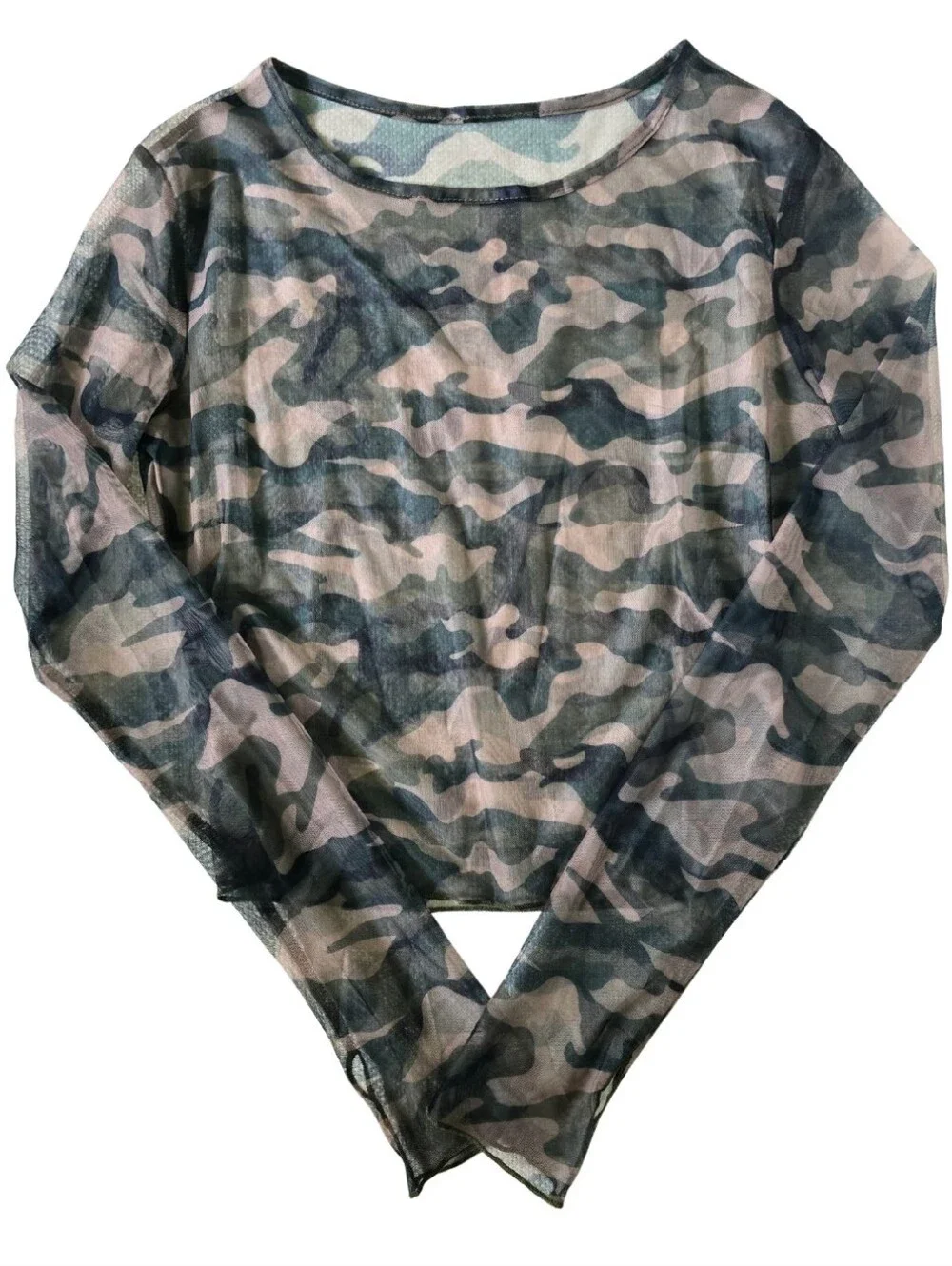Hidden Brand Camouflage Mesh Top Long Sleeve Sheer Stretch Size Large NWT